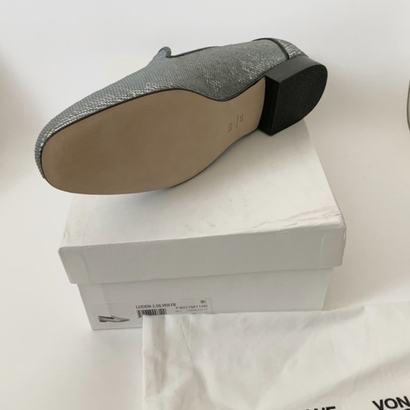 Diane von Furstenberg Leiden Metallic Flat Loafer Silver Evening Dress Shoes 8 - Picture 12 of 12